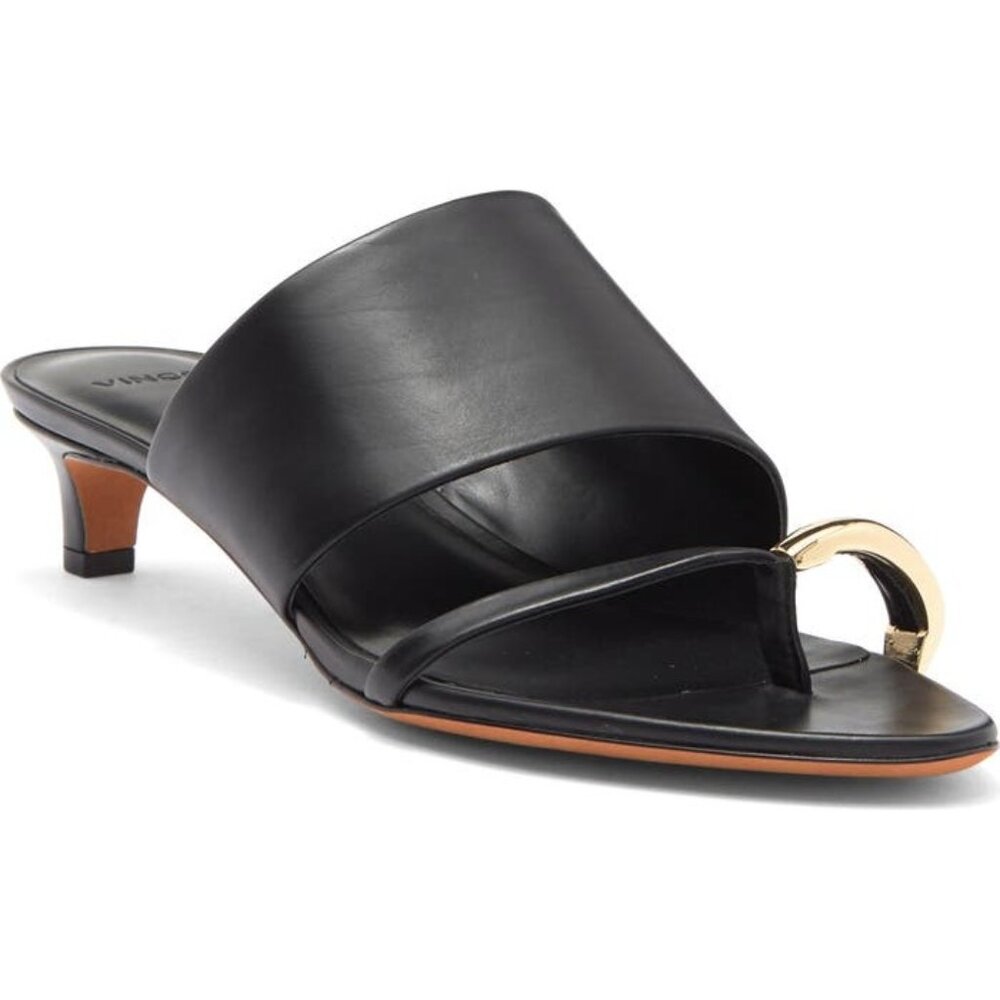 Vince Suzie Sandals elmwood black leather slide size 7 NEW